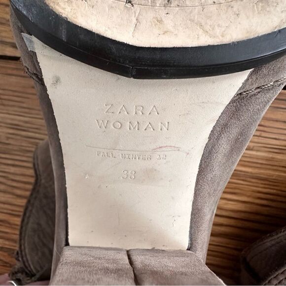 ZARA Woman Cowboy Ankle Boots Leather Booties Taupe Rustic Broken In Size 38 / 7 - Picture 7 of 7